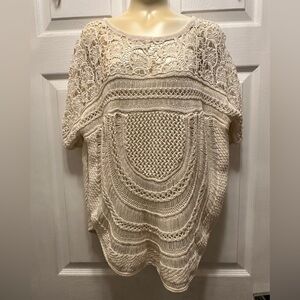 Chico's Cream Crochet Openwork Knit Sweater